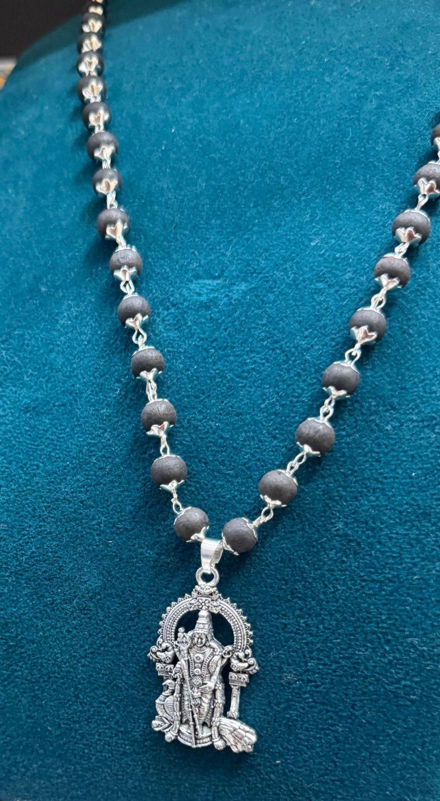 Karungali Mala with Murugan Locket – Spiritual Wooden Mala
