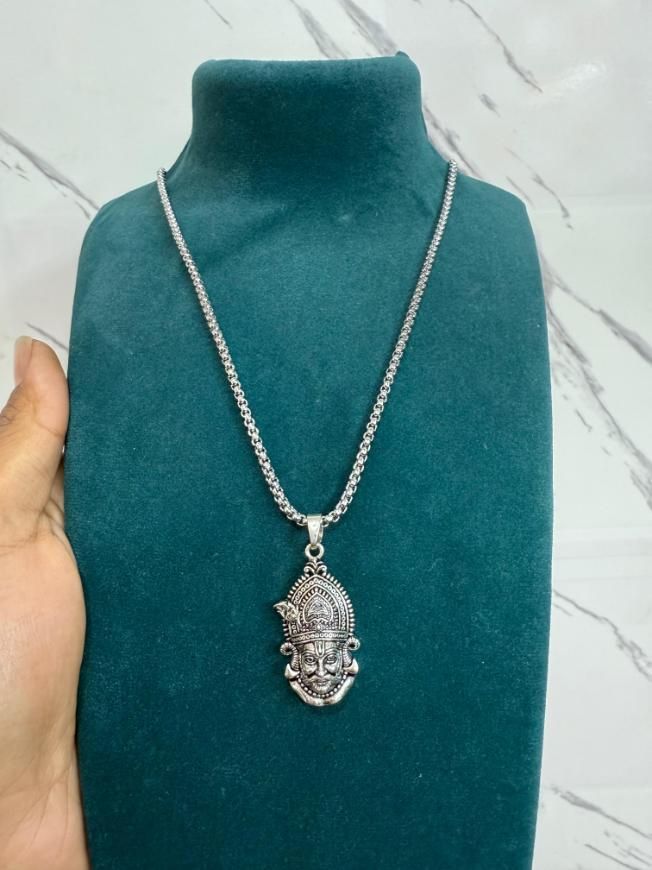 Khatu Shyam Maharaj Pendant with Chain (Silver Finish)