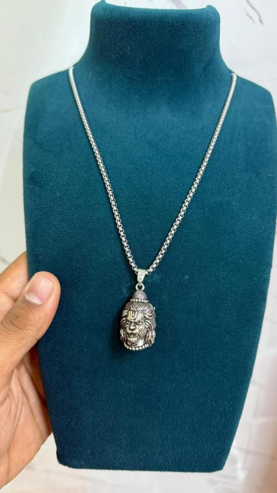 2 Face Hanuman & Shankar Silver Plated Pendant with Chain