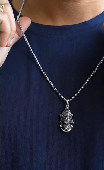 Khatu Shyam Maharaj Pendant with Chain (Silver Finish)
