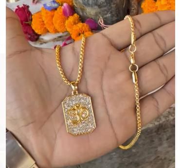 Gold Plated Om Diamond Pendant with Chain