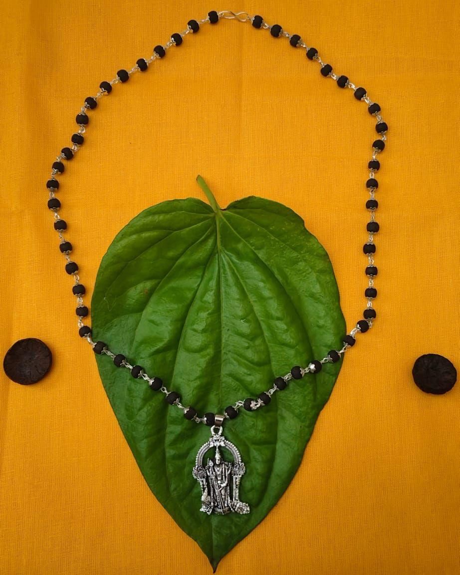 Karungali Mala with Murugan Locket – Spiritual Wooden Mala