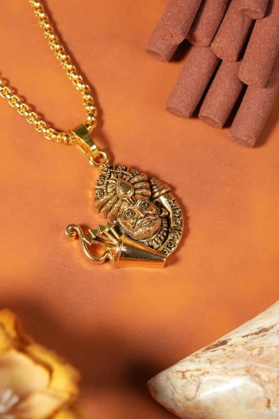 Khatu Shyamji Gold Plated Pendant with Chain – Stainless Steel Spiritual Jewelry