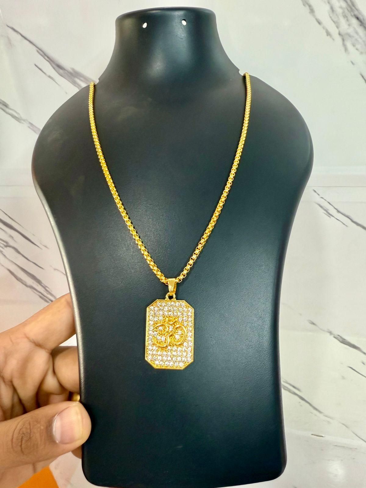 Gold Plated Om Diamond Pendant with Chain