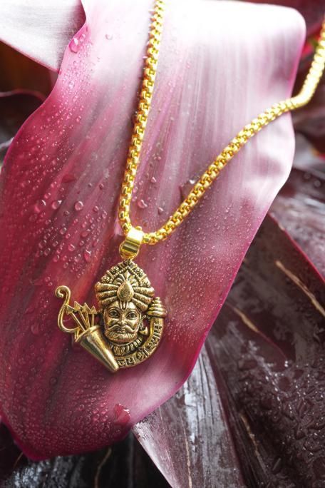 Khatu Shyamji Gold Plated Pendant with Chain – Stainless Steel Spiritual Jewelry