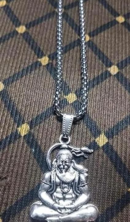 Sitting Hanuman ji Silver Locket With Chain