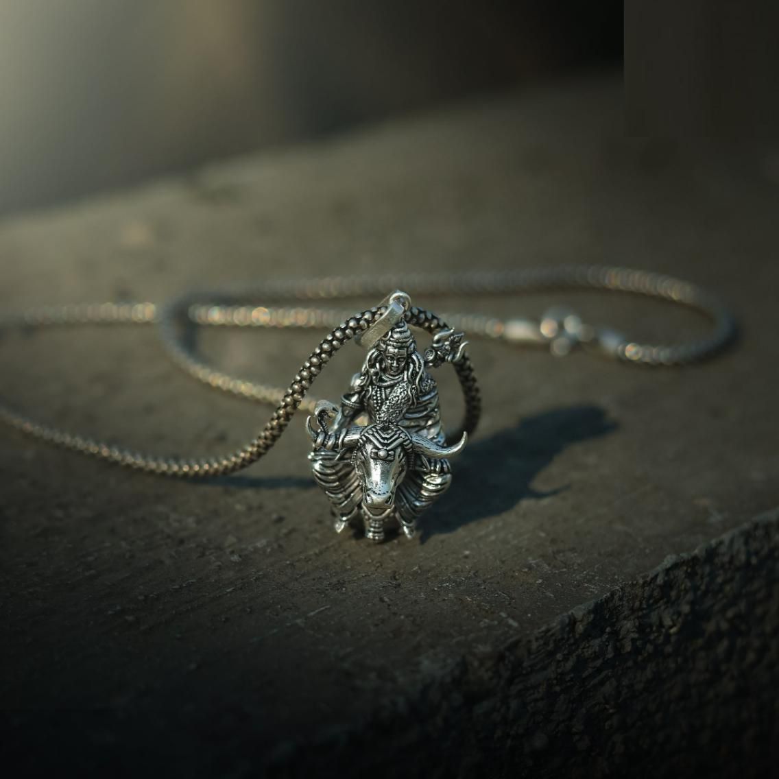 Shiv ji & Nandi Silver Pendant with Chain