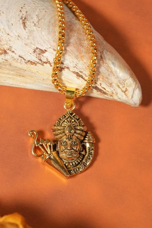 Khatu Shyamji Gold Plated Pendant with Chain – Stainless Steel Spiritual Jewelry