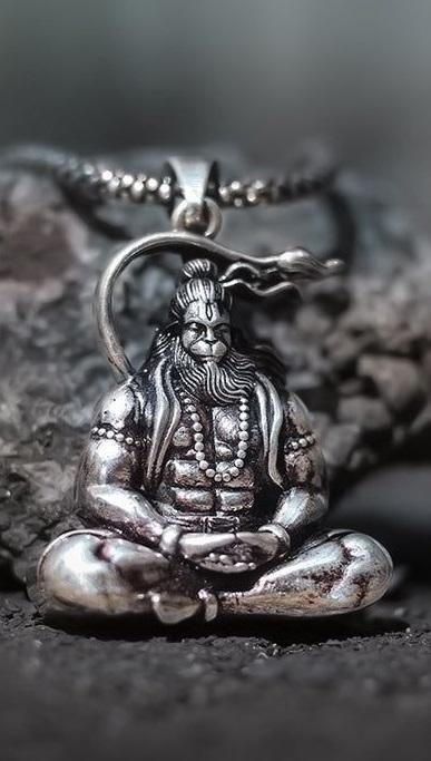 Sitting Hanuman ji Silver Locket With Chain