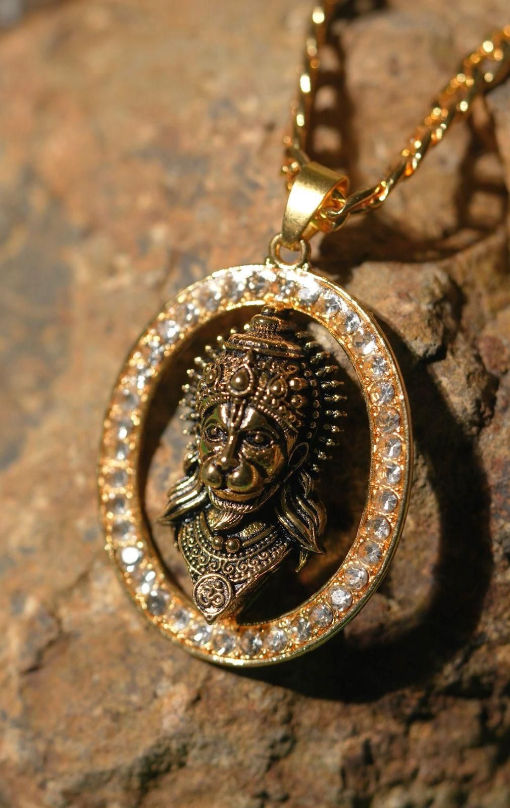 Gold-plated Hanuman Diamond Alloy Pendant Locket Set