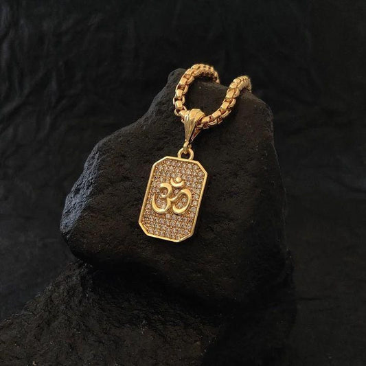 Gold Plated Om Diamond Pendant with Chain