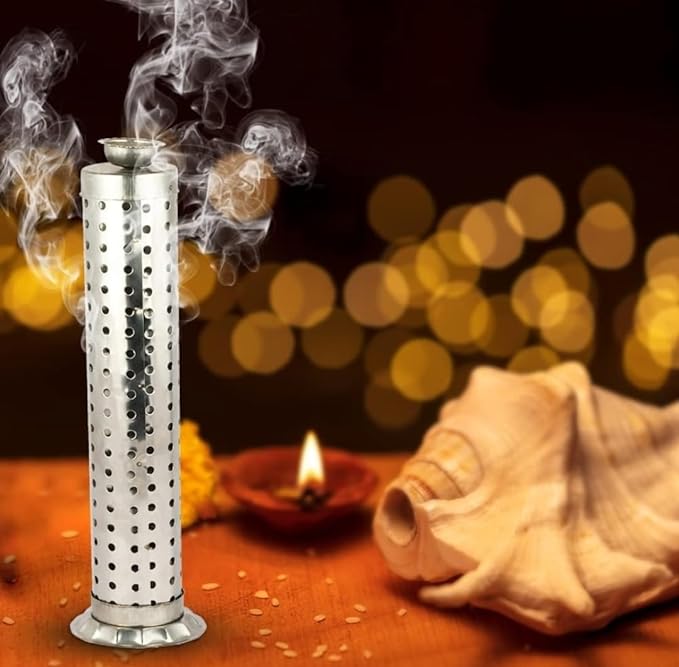 धातु अगरबत्ती स्टैंड धूप होल्डर के साथ (सिल्वर)