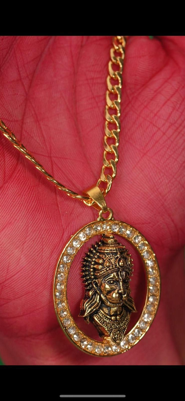 Gold-plated Hanuman Diamond Alloy Pendant Locket Set
