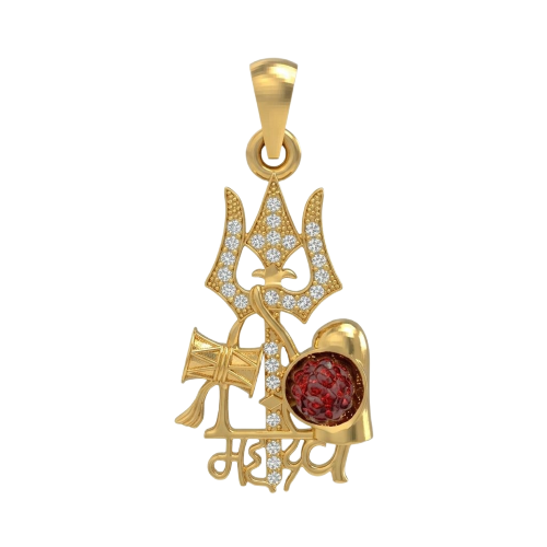 Gold Plated Mahadev Damru Pendant with Chain