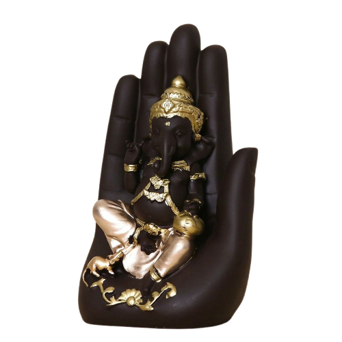 Golden Handcrafted Palm Ganesha Murti for Home/ Mandir/ Office