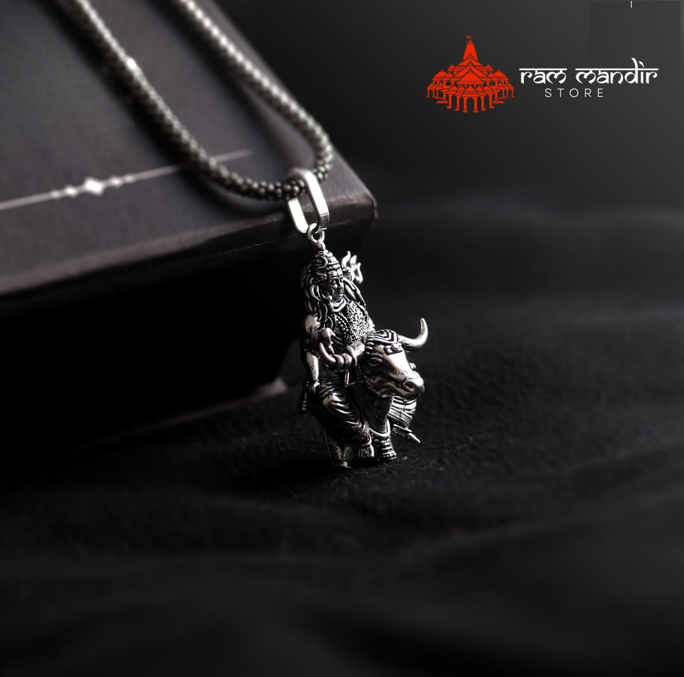 Shiv ji & Nandi Silver Pendant with Chain
